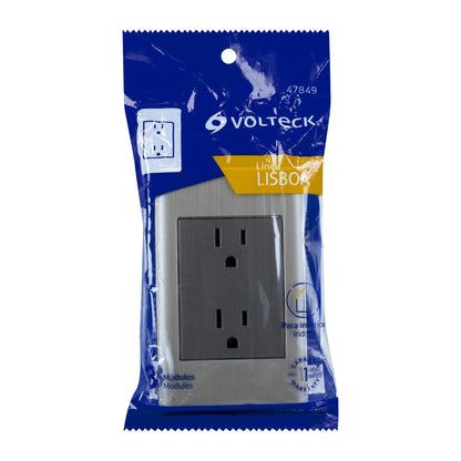 Placa armada acero inox contacto dúplex 3 módulos, Lisboa | CODO-LA | 47849