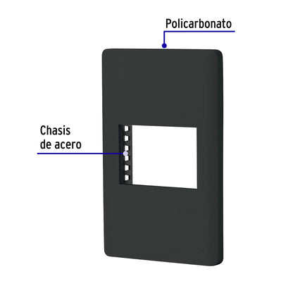 Placa negra de 1 ventana 1.5 módulos, línea Lisboa, Volteck | PPSE15-LN | 47871