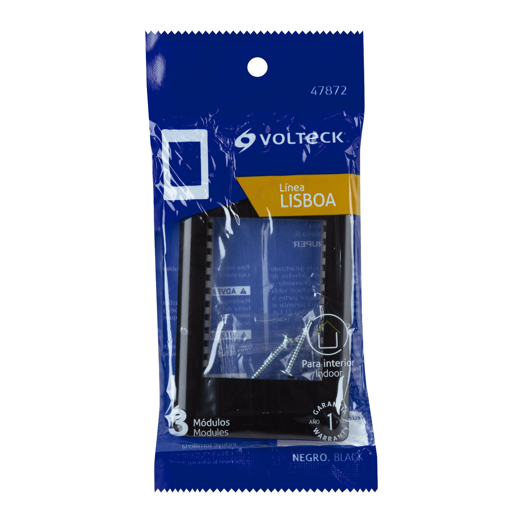 Placa negra de 1 ventana 3 módulos, línea Lisboa, Volteck | PPTR-LN | 47872