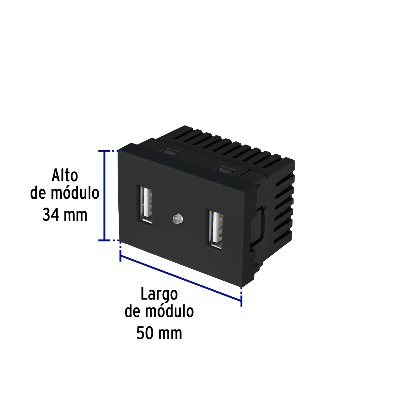 Toma con 2 puertos USB negro de 1.5 módulos, línea Lisboa | C2USB-LN | 47882