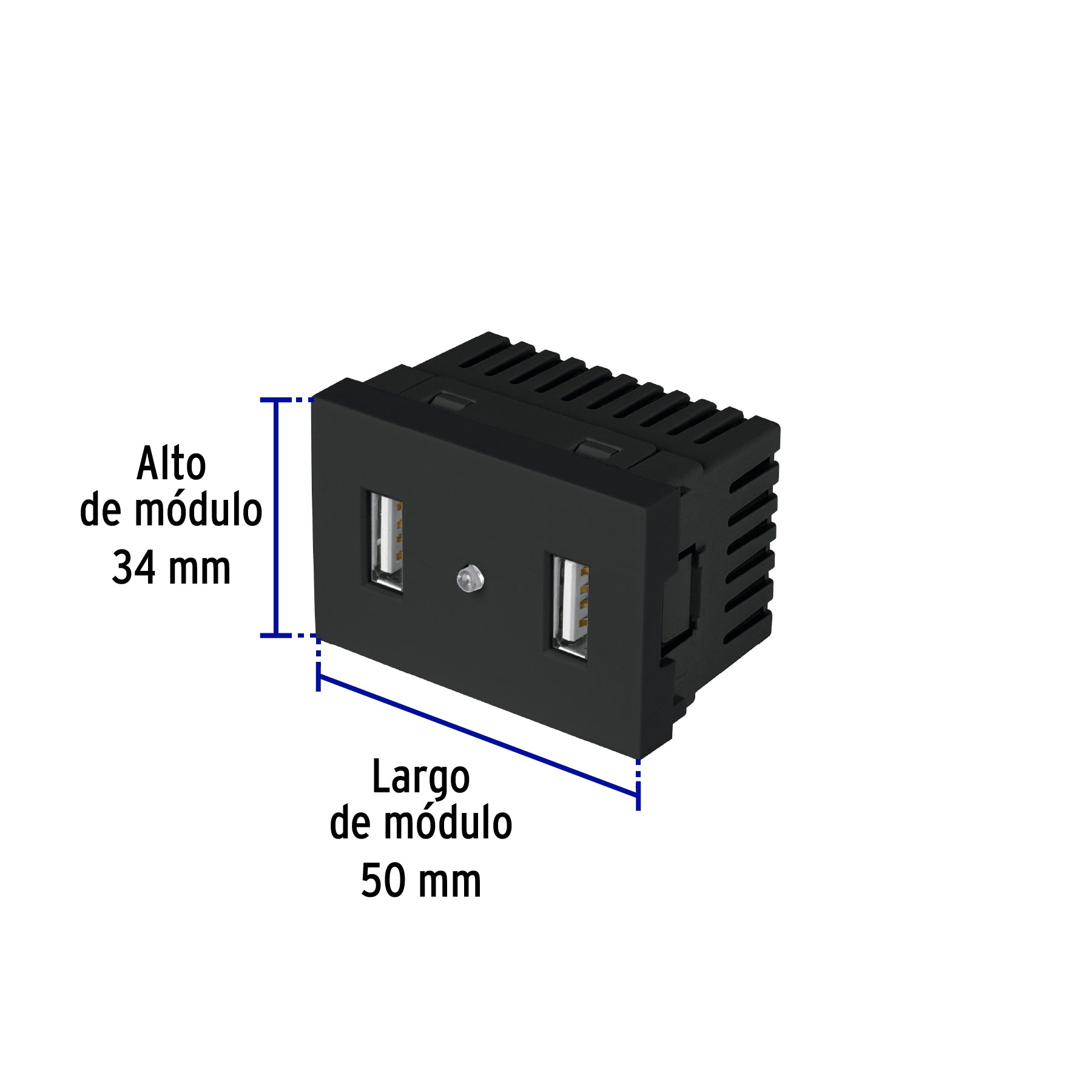 Toma con 2 puertos USB negro de 1.5 módulos, línea Lisboa | C2USB-LN | 47882