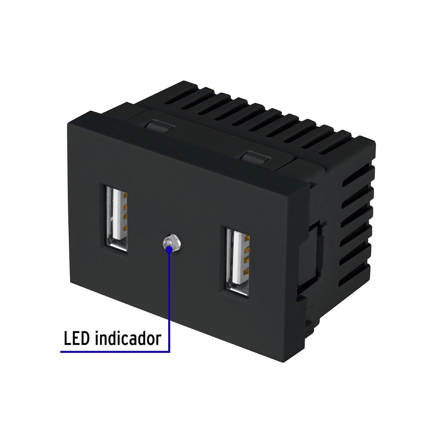 Toma con 2 puertos USB negro de 1.5 módulos, línea Lisboa | C2USB-LN | 47882