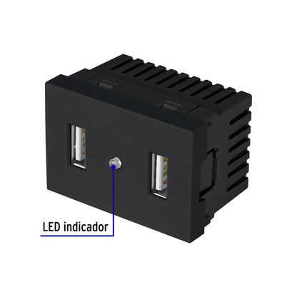 Toma con 2 puertos USB negro de 1.5 módulos, línea Lisboa | C2USB-LN | 47882