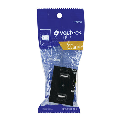 Toma con 2 puertos USB negro de 1.5 módulos, línea Lisboa | C2USB-LN | 47882