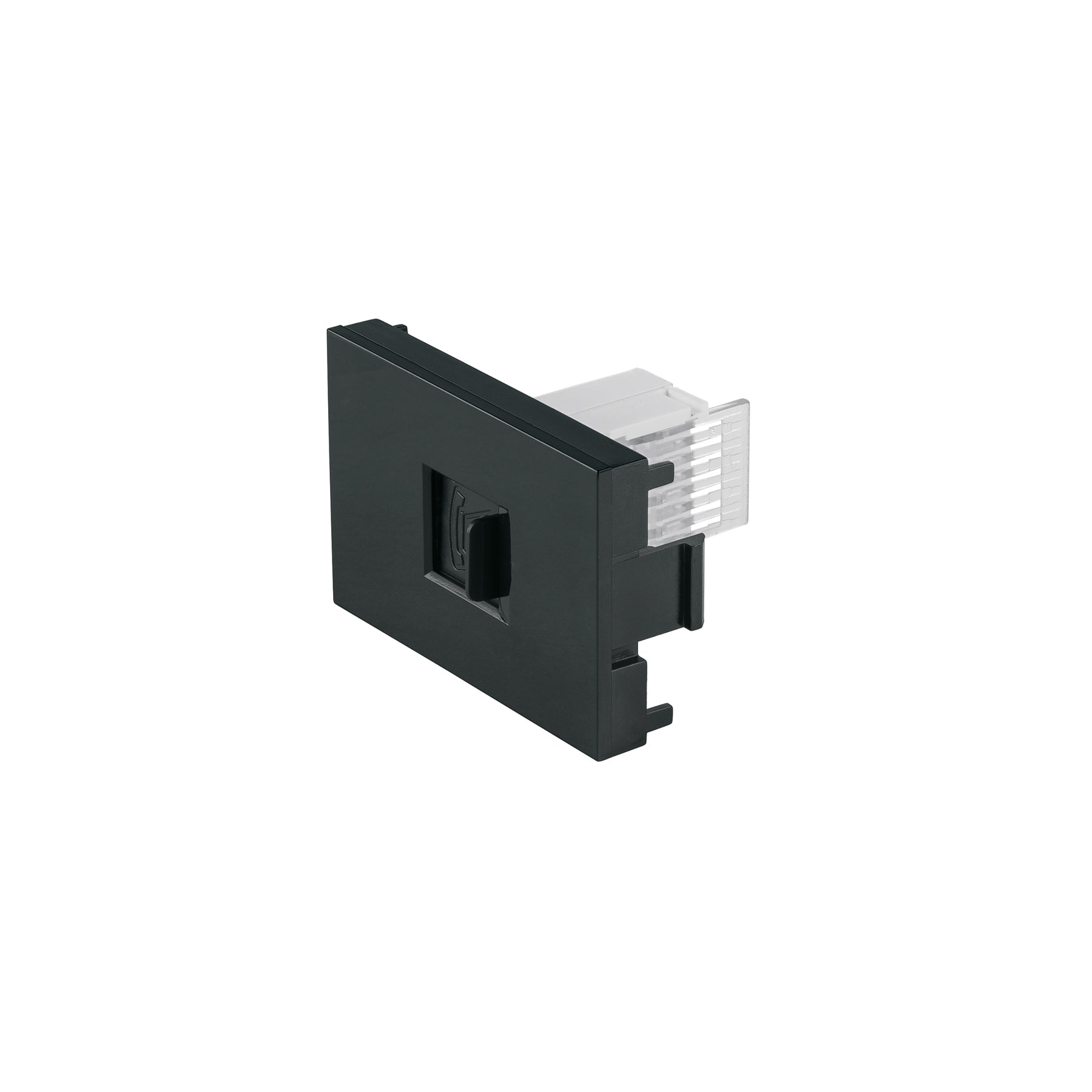 Toma de teléfono negro de 1.5 módulos, línea Lisboa, Volteck | TE15-LN | 47884