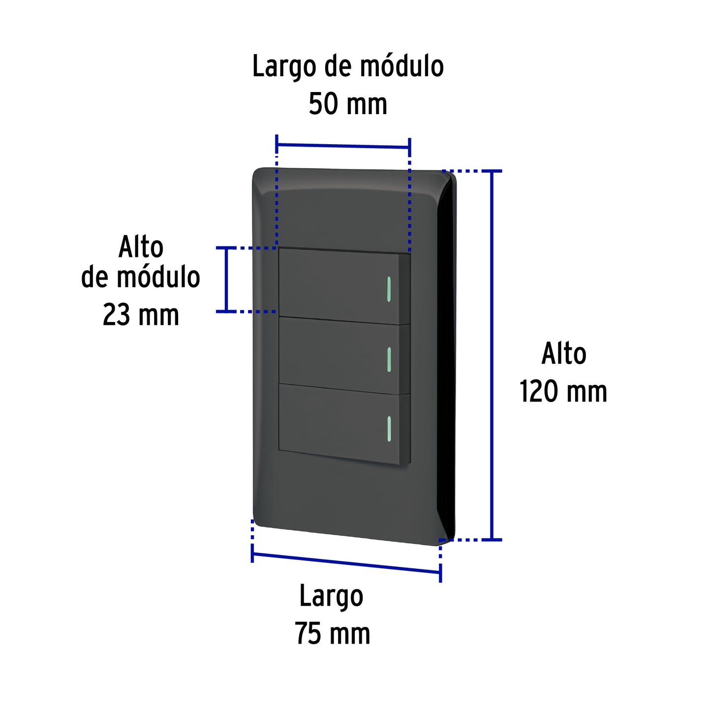 Placa armada negra 3 interruptores 1 módulo, Lisboa, Volteck | PA-APTR-LN | 47889