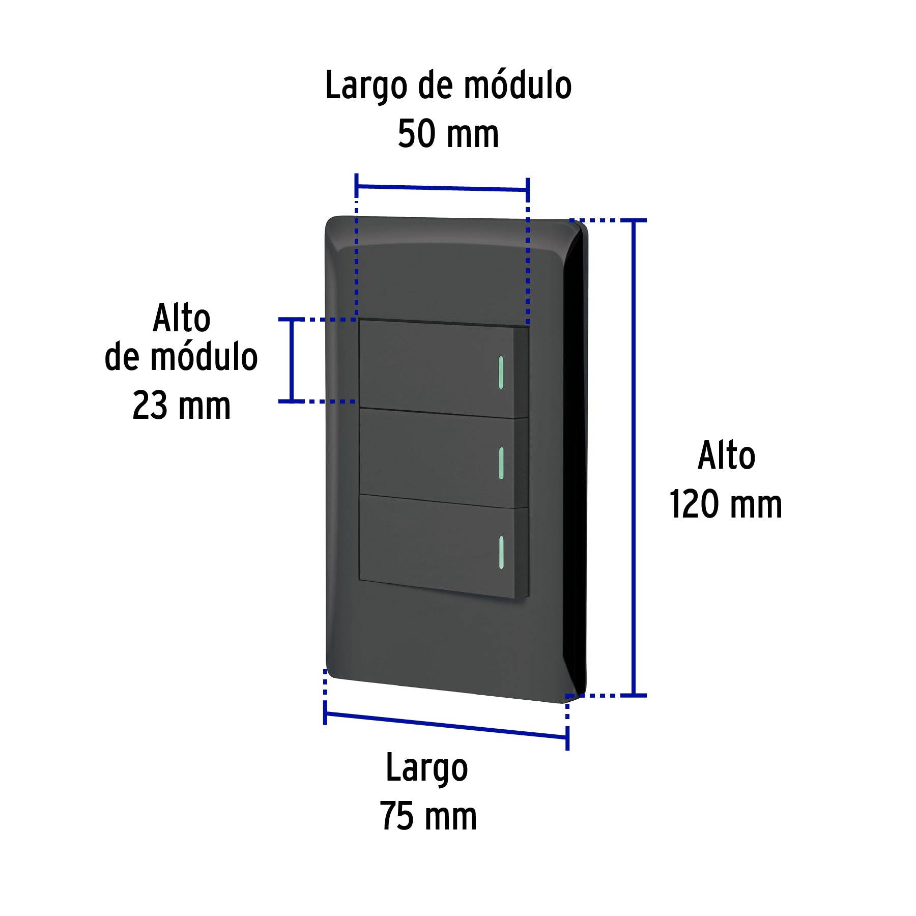 Placa armada negra 3 interruptores 1 módulo, Lisboa, Volteck | PA-APTR-LN | 47889