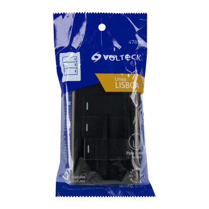 Placa armada negra 2 interruptores 1 de 3 vías 1 mód,Lisboa | PA-APTR-ELN | 47890