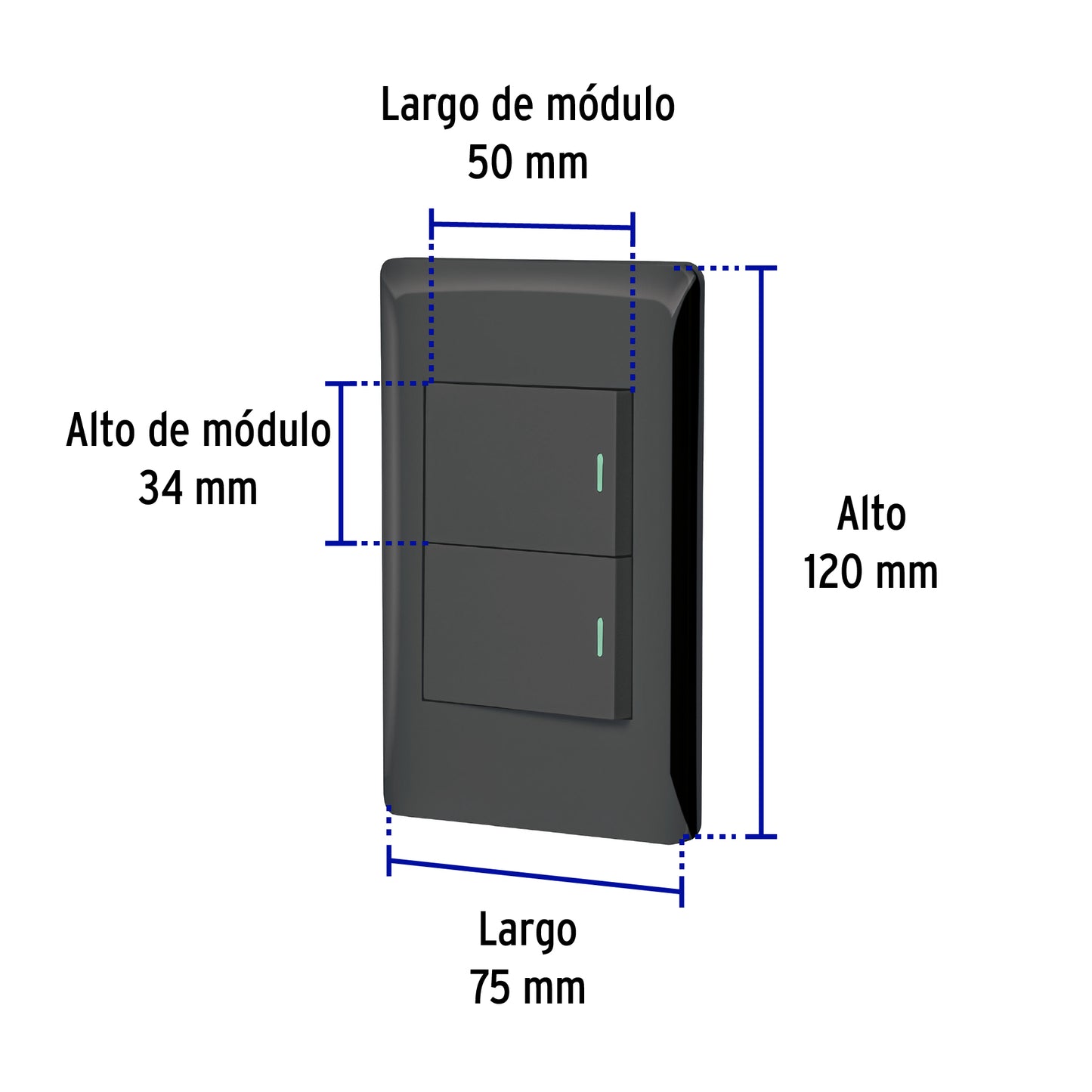 Placa armada negra 2 interruptores 1.5 módulos, Lisboa | PA-APDO15-LN | 47893
