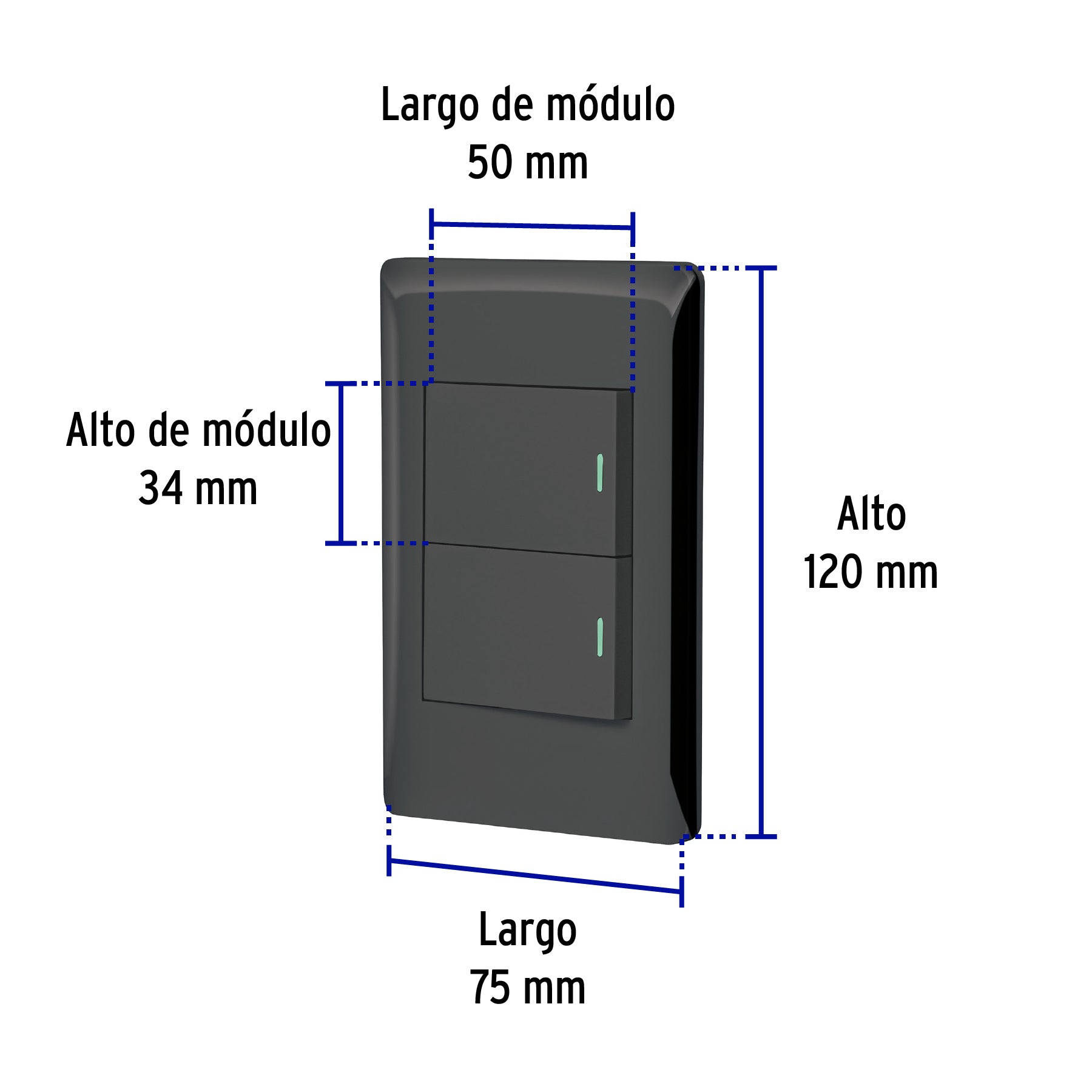 Placa armada negra 2 interruptores 1.5 módulos, Lisboa | PA-APDO15-LN | 47893