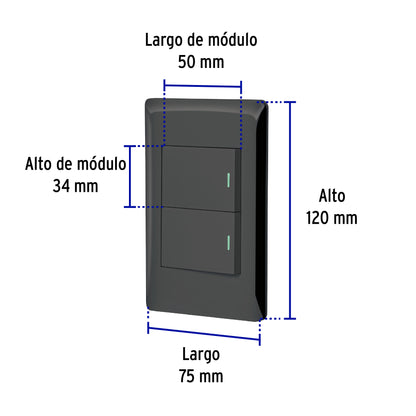 Placa armada negra 2 interruptores 1.5 módulos, Lisboa | PA-APDO15-LN | 47893