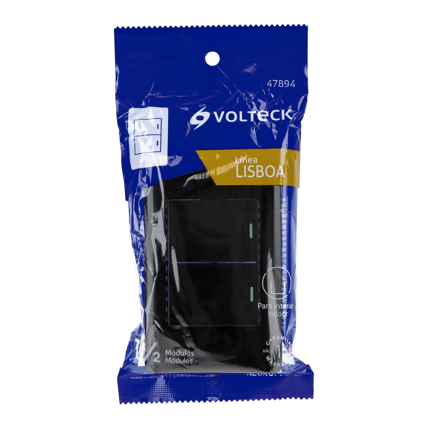 Placa armada negra 1 interruptor y 1 de 3vías 1.5mód,Lisboa | PA-APDO15-ELN | 47894