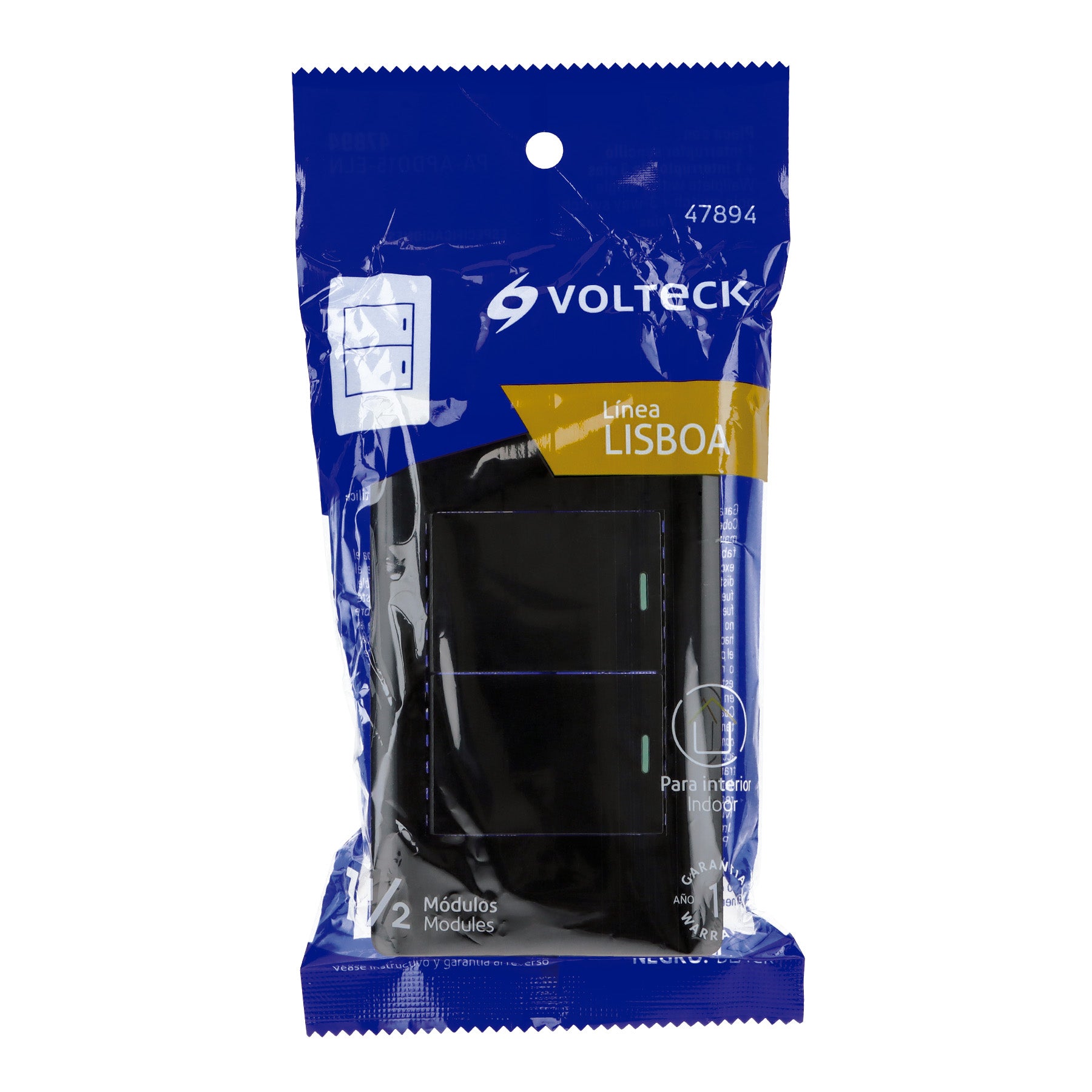 Placa armada negra 1 interruptor y 1 de 3vías 1.5mód,Lisboa | PA-APDO15-ELN | 47894