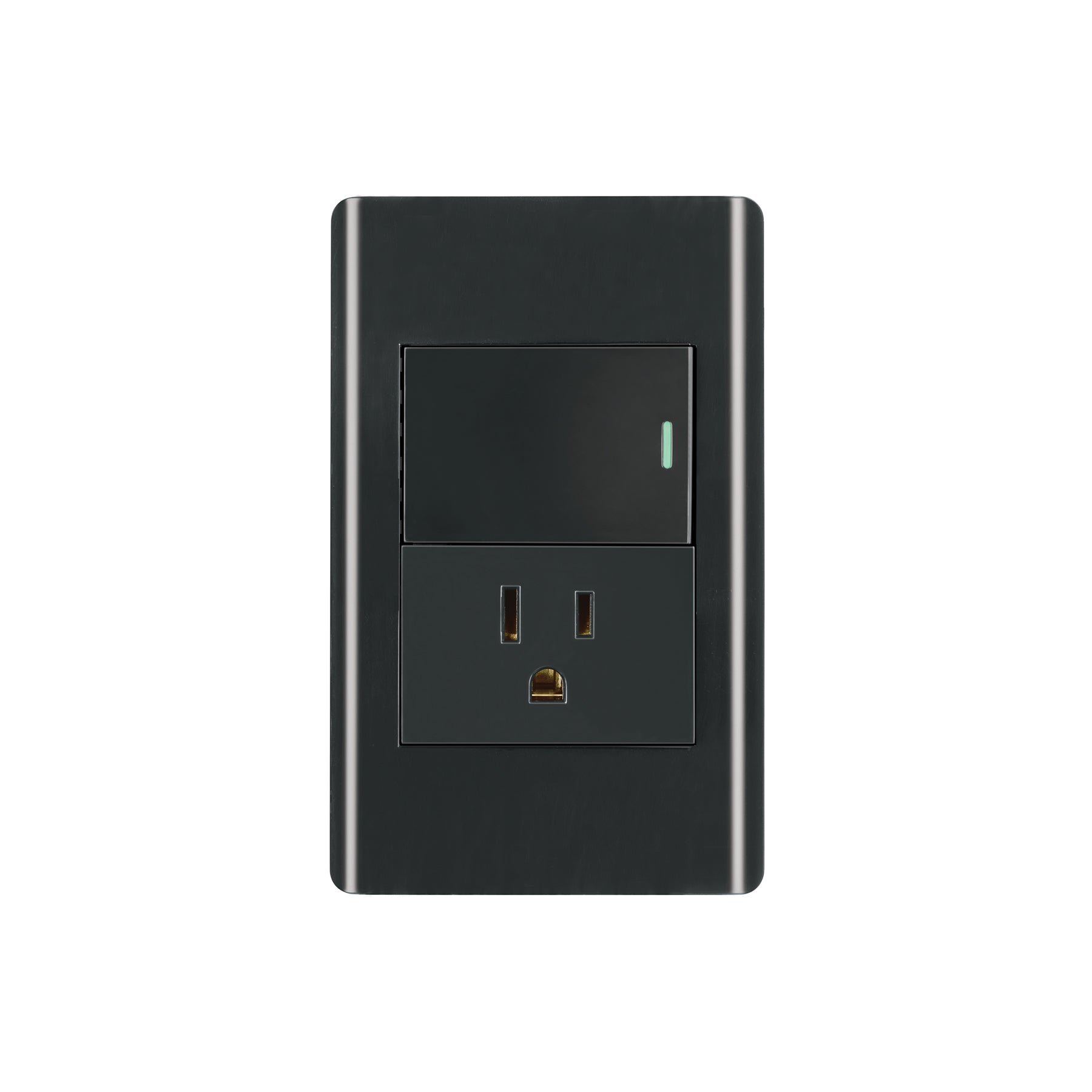 Placa armada negra interruptor y contacto 1.5 mód, Lisboa | PA-APCO15-LN | 47899