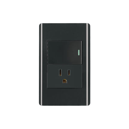 Placa armada negra interruptor y contacto 1.5 mód, Lisboa | PA-APCO15-LN | 47899