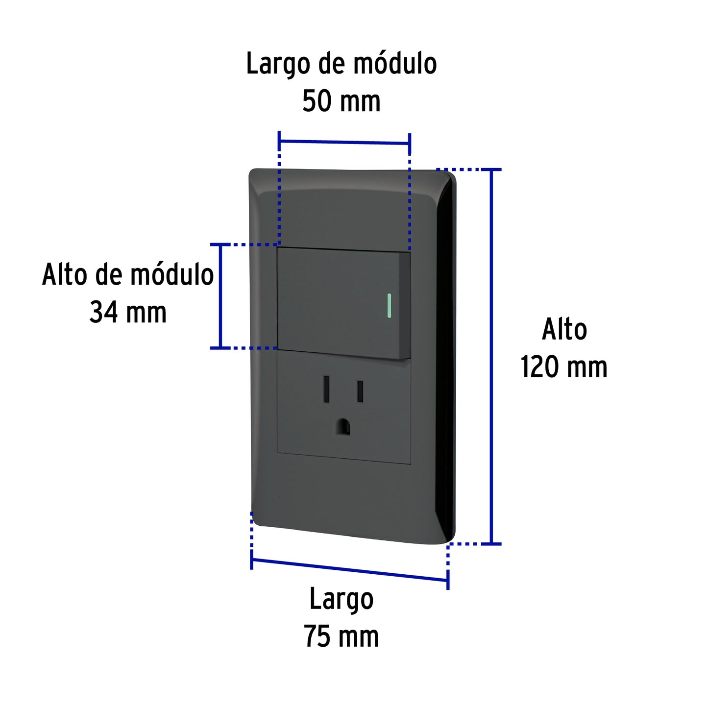 Placa armada negra interruptor y contacto 1.5 mód, Lisboa | PA-APCO15-LN | 47899