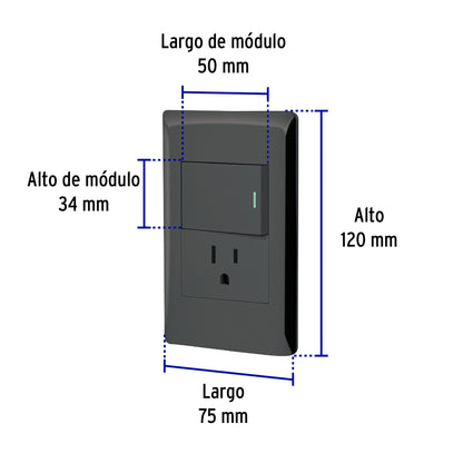 Placa armada negra interruptor y contacto 1.5 mód, Lisboa | PA-APCO15-LN | 47899