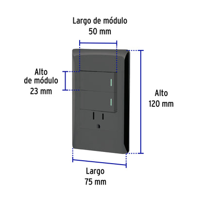 Placa armada negra 2 interruptores y contacto 1 mód,Lisboa | PA-APCO-L2N | 47900