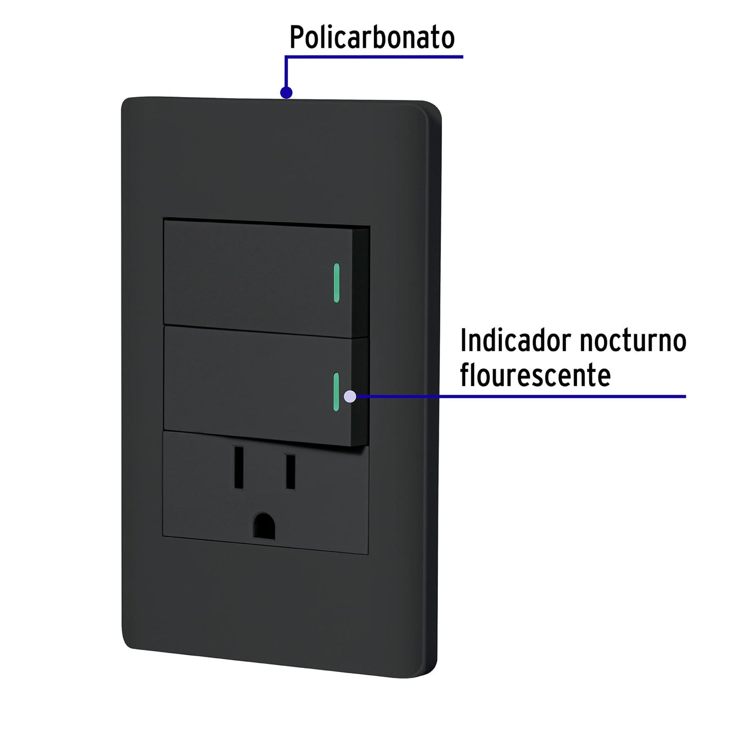 Placa armada negra 2 interruptores y contacto 1 mód,Lisboa | PA-APCO-L2N | 47900