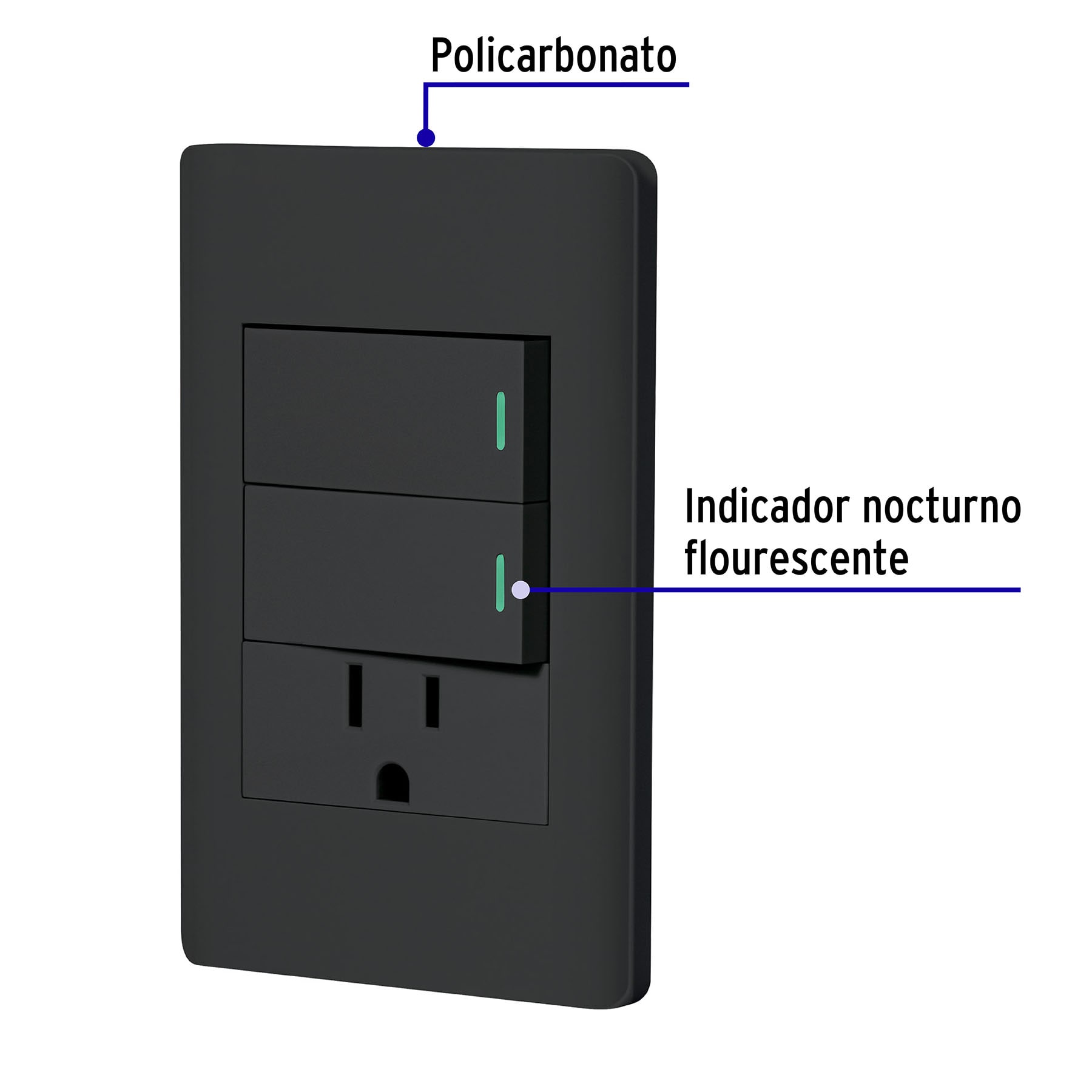 Placa armada negra 2 interruptores y contacto 1 mód,Lisboa | PA-APCO-L2N | 47900