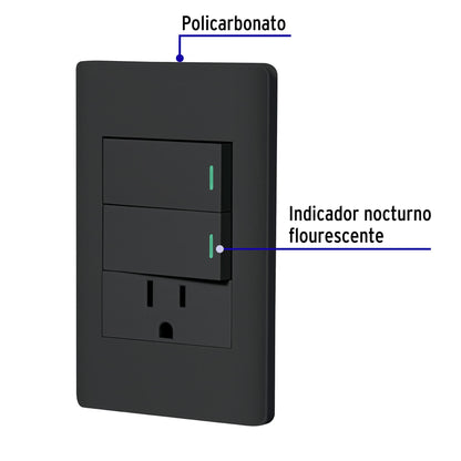 Placa armada negra 2 interruptores y contacto 1 mód,Lisboa | PA-APCO-L2N | 47900