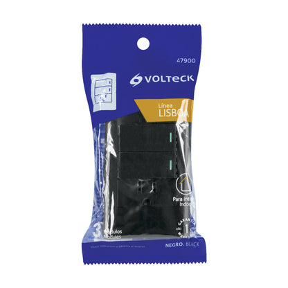 Placa armada negra 2 interruptores y contacto 1 mód,Lisboa | PA-APCO-L2N | 47900