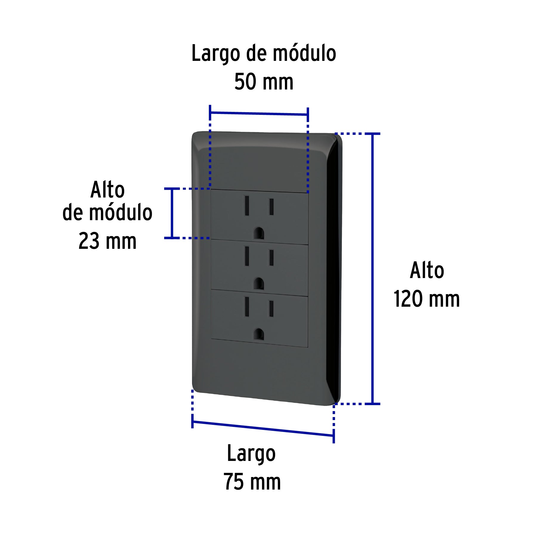 Placa armada negra 3 contactos 1 módulo, Lisboa, Volteck | PA-COTR-LN | 47903