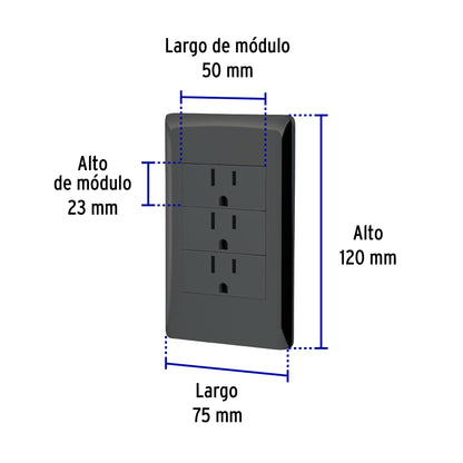 Placa armada negra 3 contactos 1 módulo, Lisboa, Volteck | PA-COTR-LN | 47903