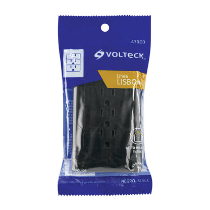 Placa armada negra 3 contactos 1 módulo, Lisboa, Volteck | PA-COTR-LN | 47903