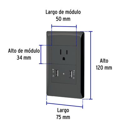 Placa armada negra contacto y 2 puertos USB 1.5 mód, Lisboa | COUSB-LN | 47904