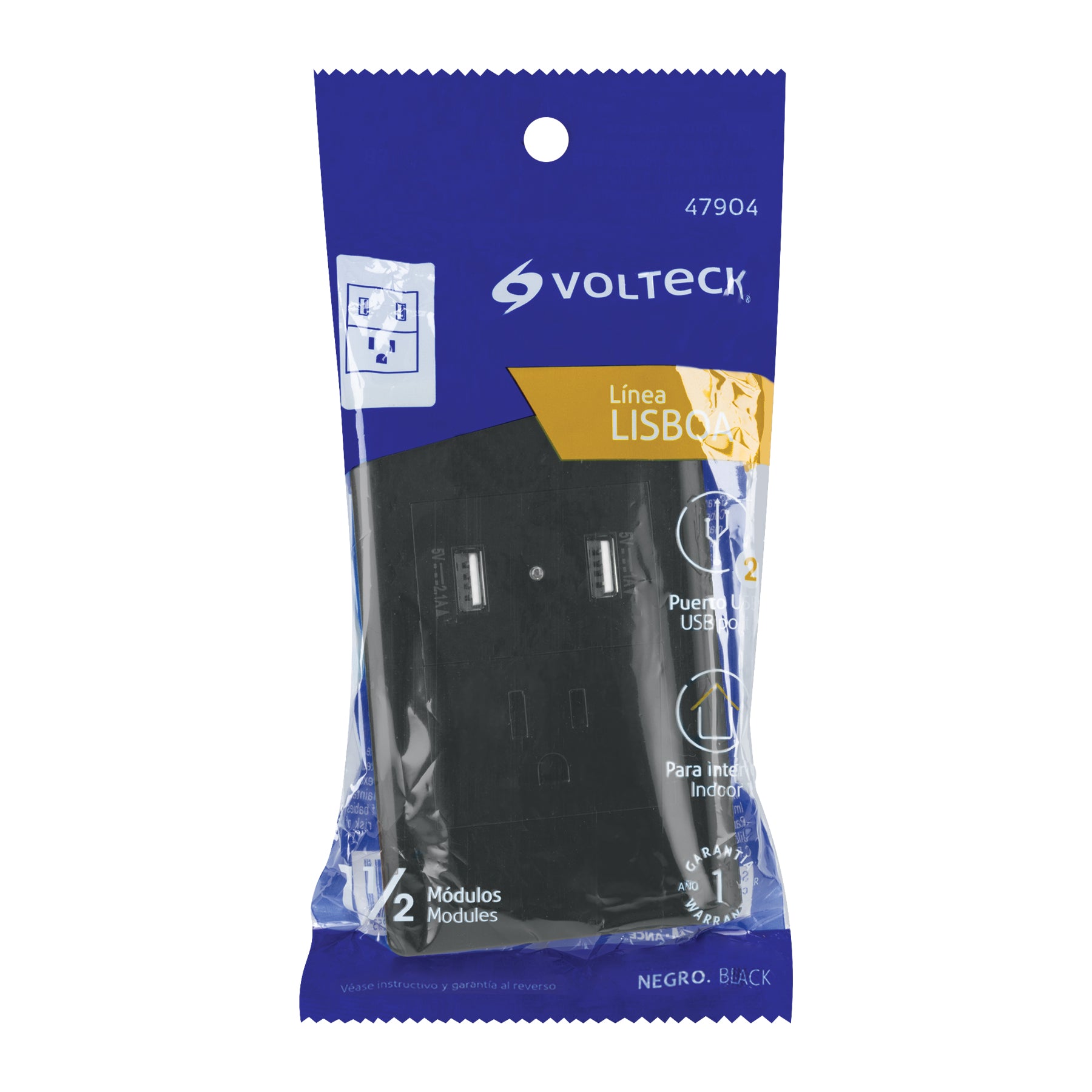 Placa armada negra contacto y 2 puertos USB 1.5 mód, Lisboa | COUSB-LN | 47904