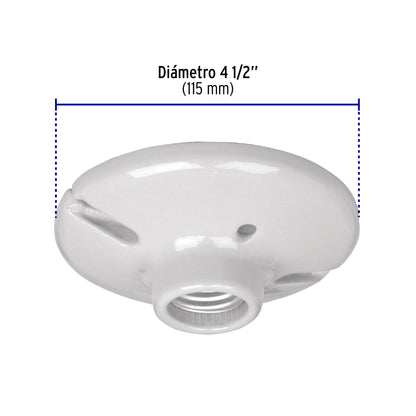 Portalámpara de porcelana, 4-1/2', redonda, a granel Volteck | POPO-18G | 47915