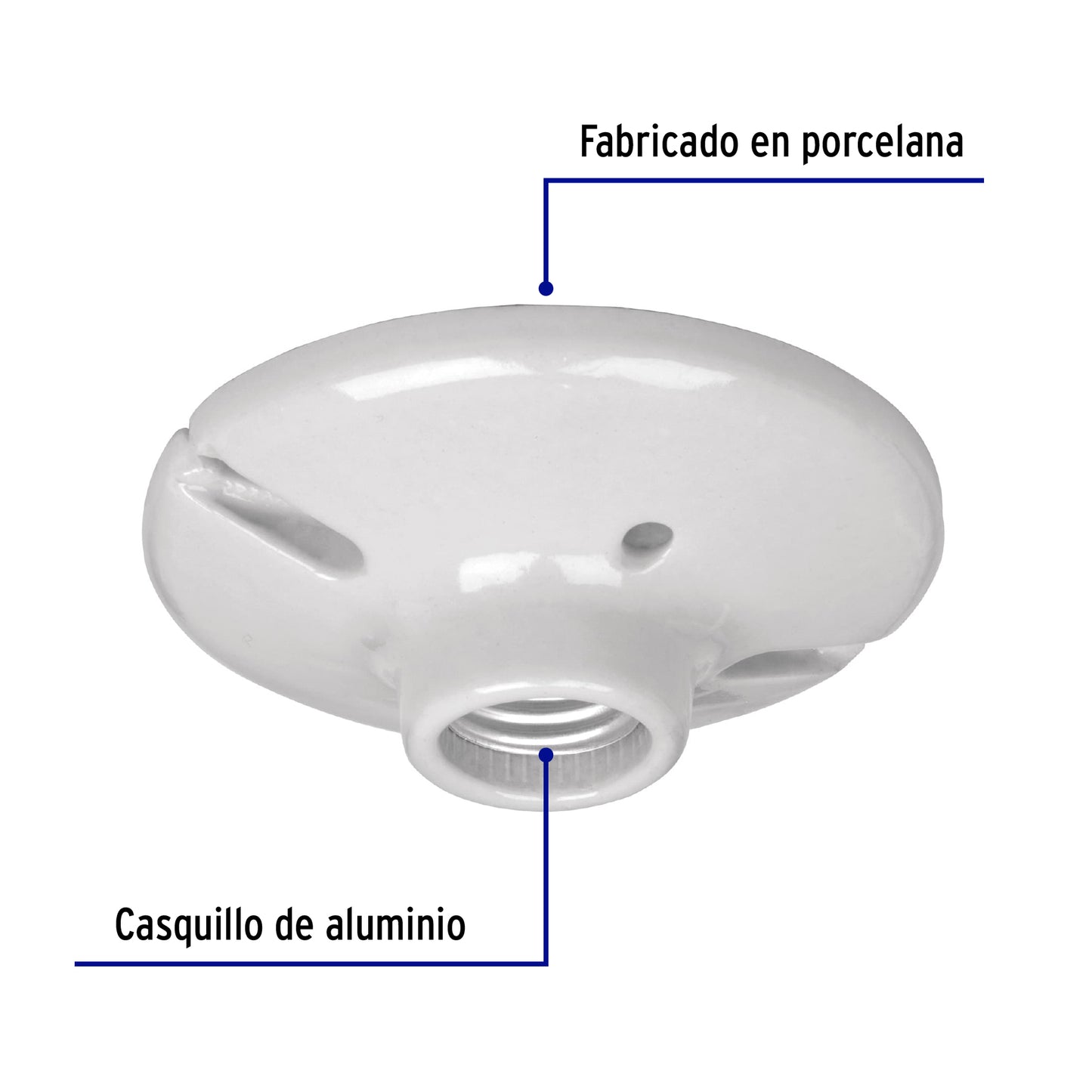 Portalámpara de porcelana, 4-1/2', redonda, a granel Volteck | POPO-18G | 47915
