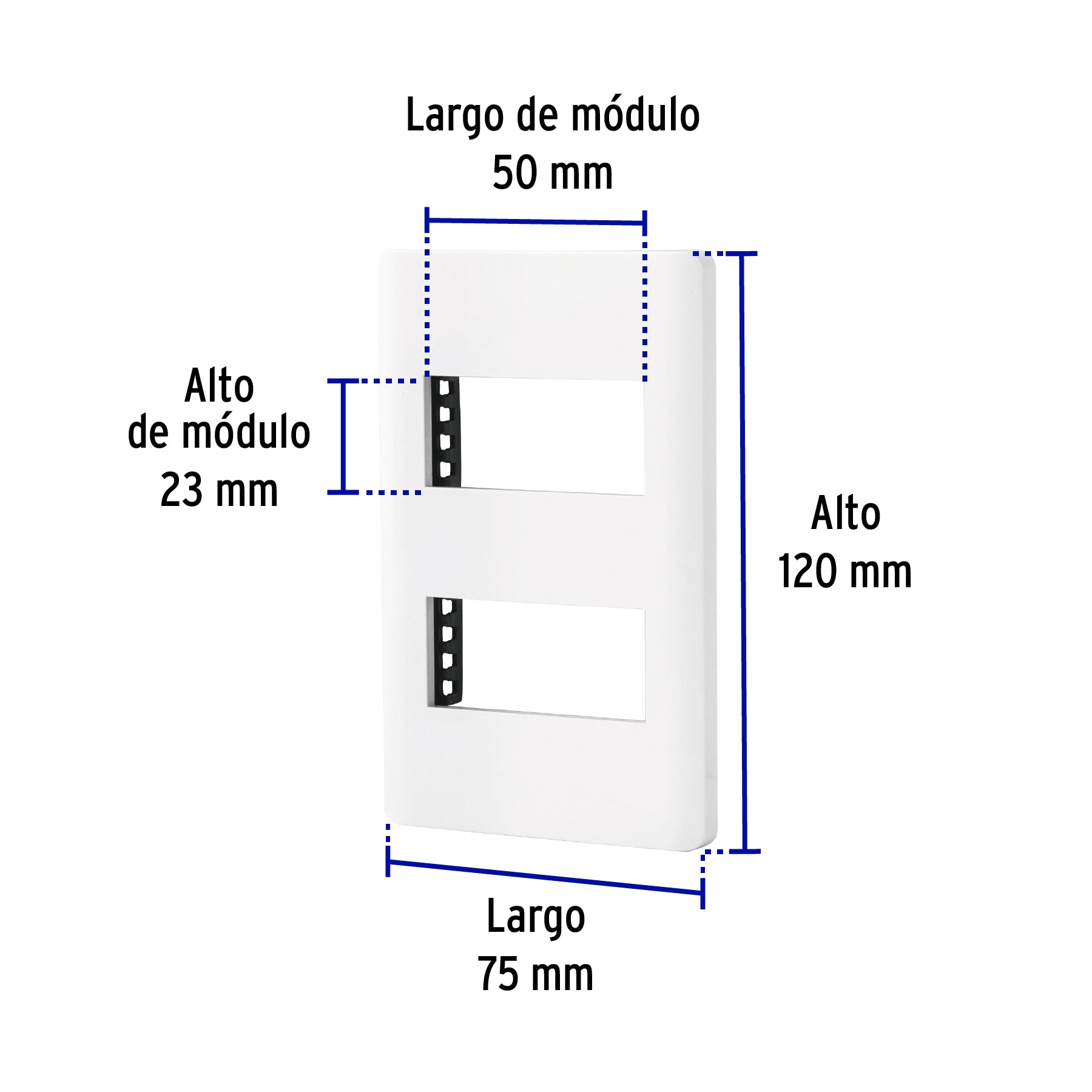 Placa blanca de 2 ventanas 1 módulo, línea Lisboa, Volteck | PPDO-LB | 47937