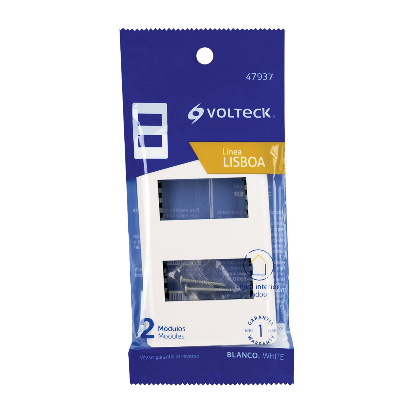 Placa blanca de 2 ventanas 1 módulo, línea Lisboa, Volteck | PPDO-LB | 47937