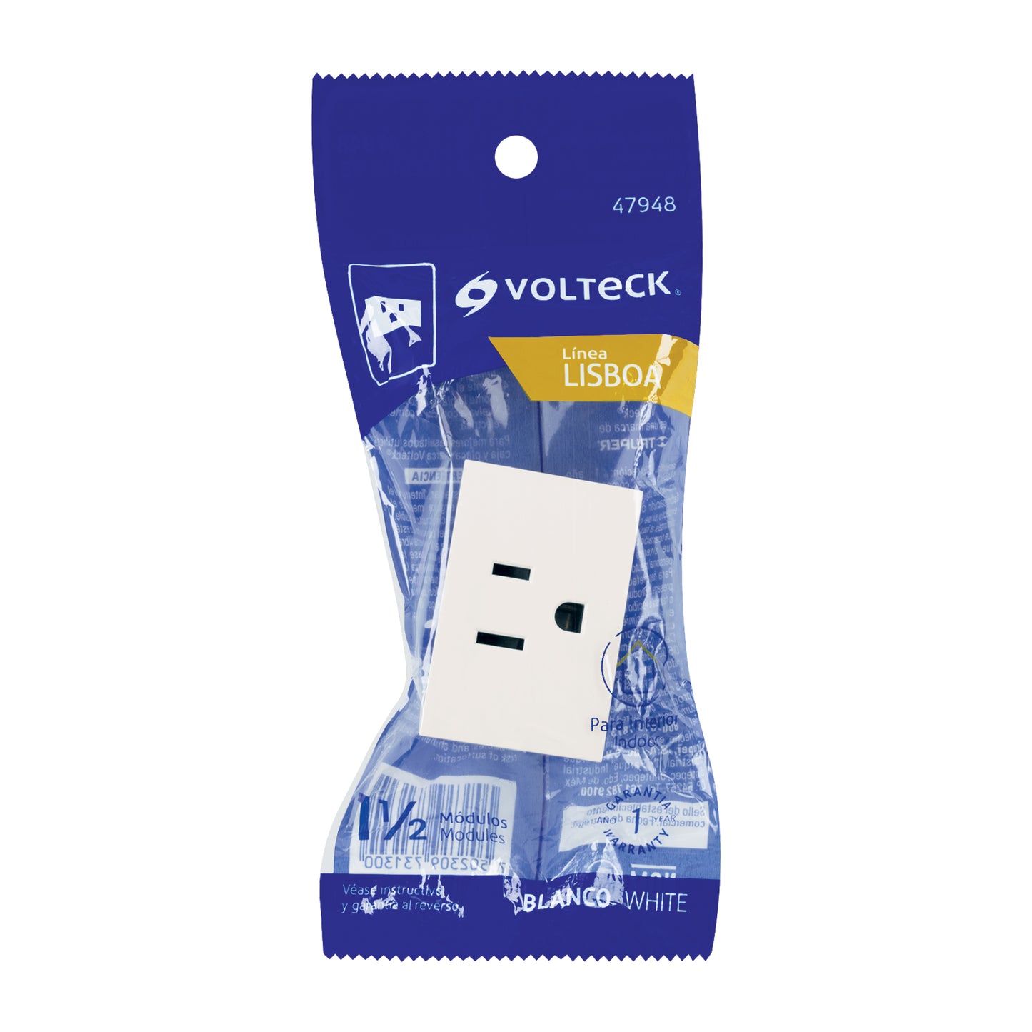Contacto aterrizado blanco de 1.5 módulos, línea Lisboa | COA15-LB | 47948