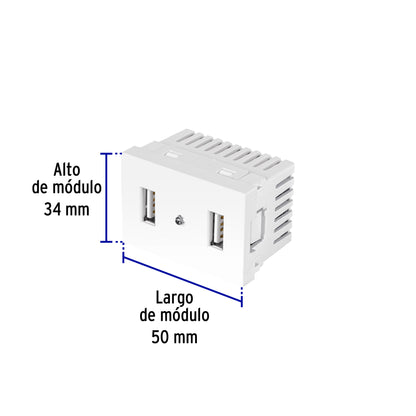 Toma con 2 puertos USB blanco de 1.5 módulos, línea Lisboa | C2USB-LB | 47949