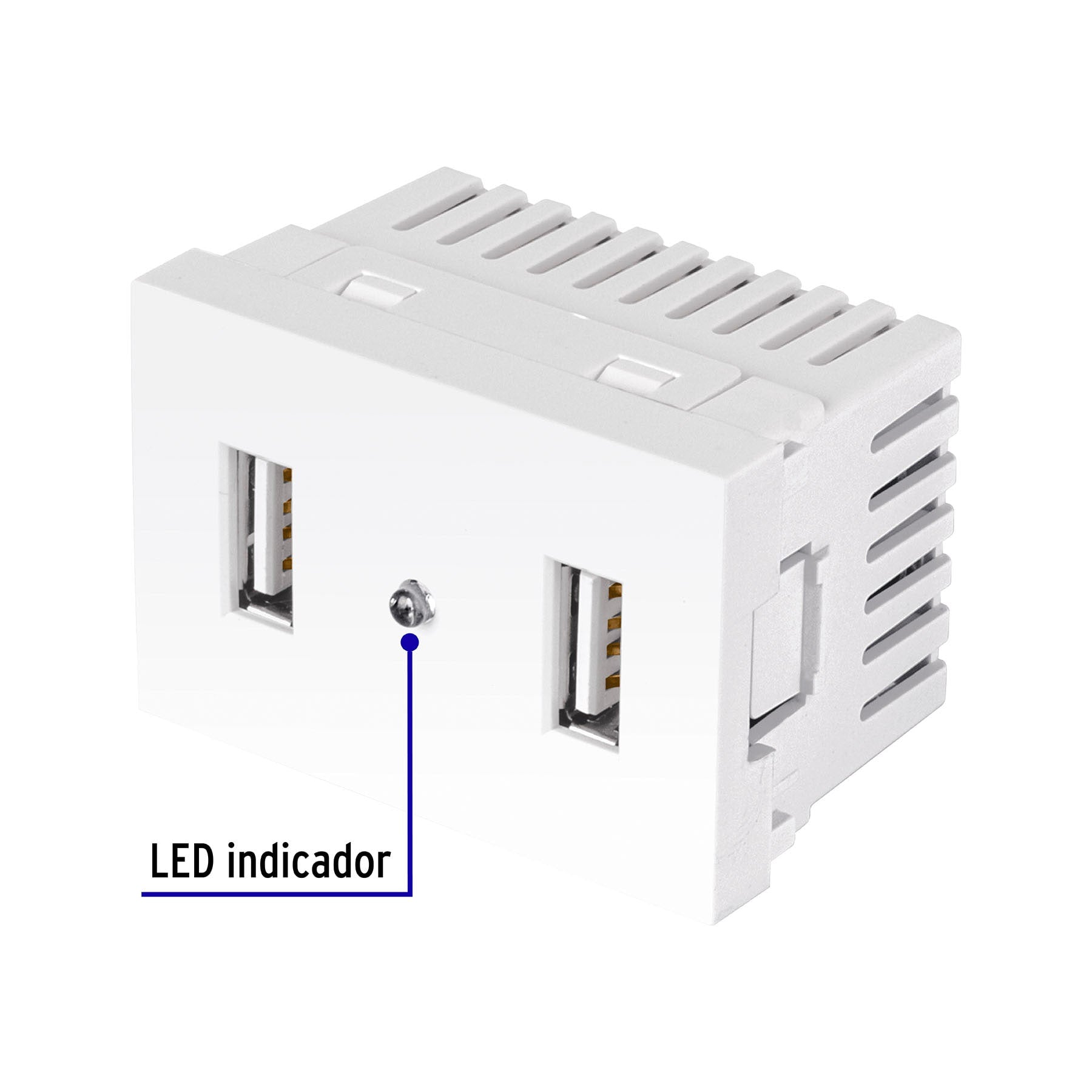 Toma con 2 puertos USB blanco de 1.5 módulos, línea Lisboa | C2USB-LB | 47949