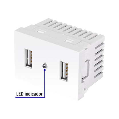 Toma con 2 puertos USB blanco de 1.5 módulos, línea Lisboa | C2USB-LB | 47949