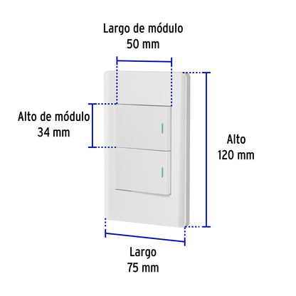 Placa armada blanca 2 interruptores 1.5 módulos, Lisboa | PA-APDO15-LB | 47960