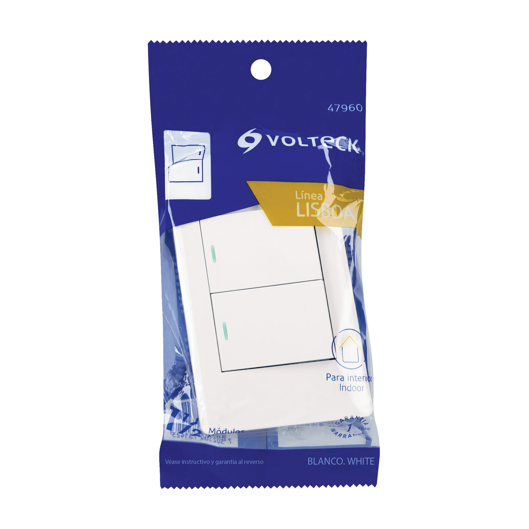 Placa armada blanca 2 interruptores 1.5 módulos, Lisboa | PA-APDO15-LB | 47960