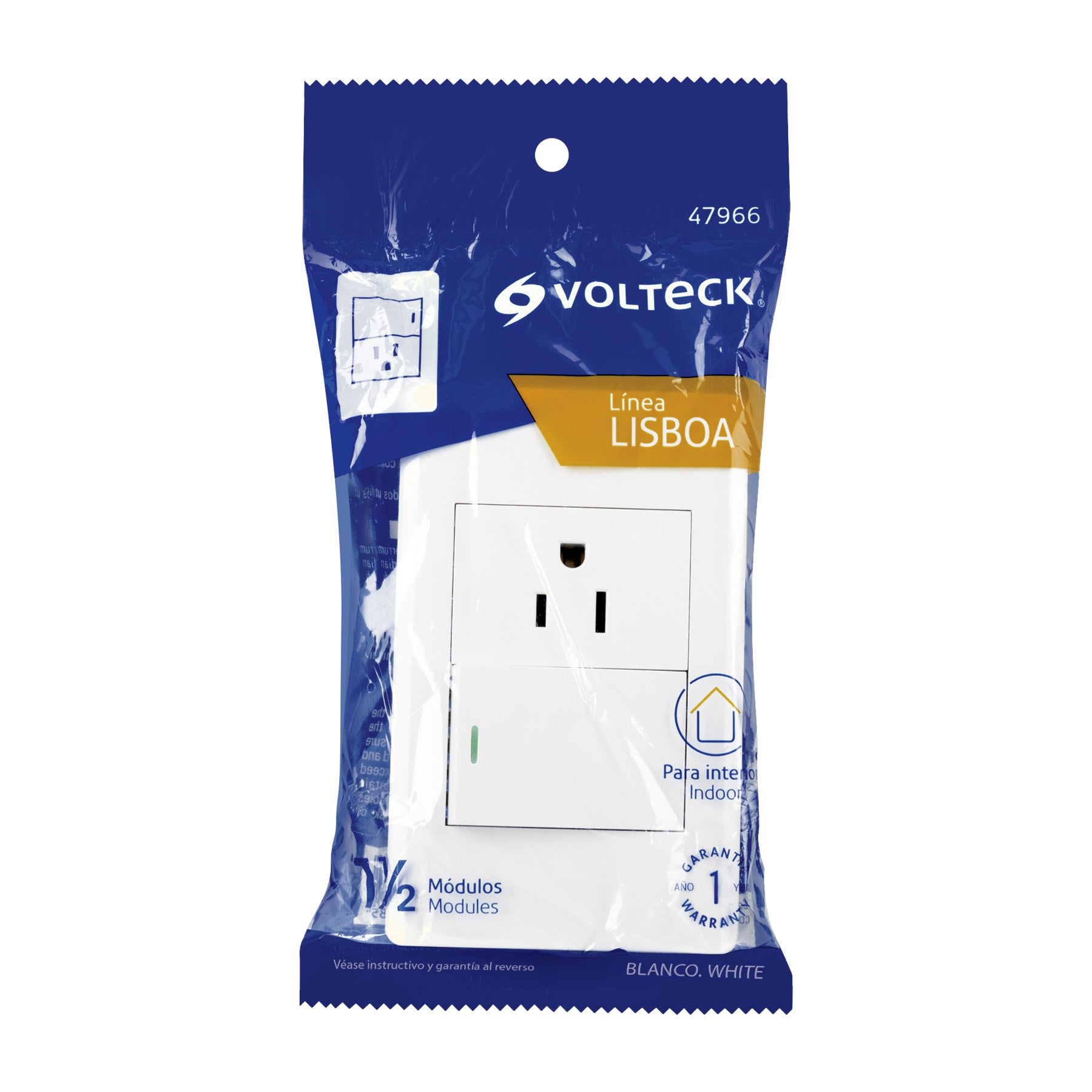 Placa armada blanca interruptor y contacto 1.5 mód, Lisboa | PA-APCO15-LB | 47966