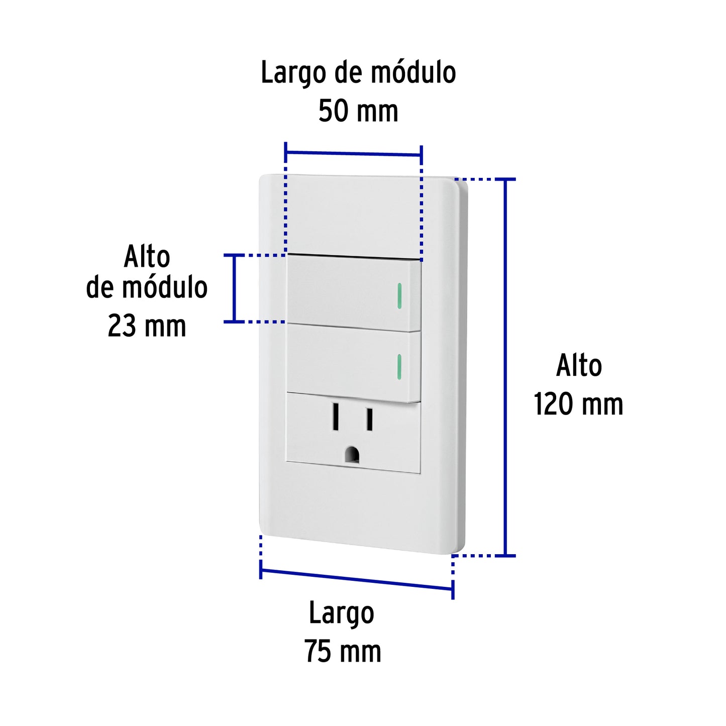 Placa armada blanca 2 interruptores y contacto 1 mód,Lisboa | PA-APCO-L2B | 47967