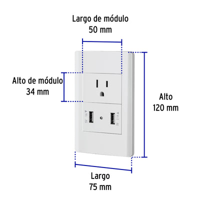 Placa armada blanca contacto y 2 puertos USB 1.5 mód, Lisboa | COUSB-LB | 47971