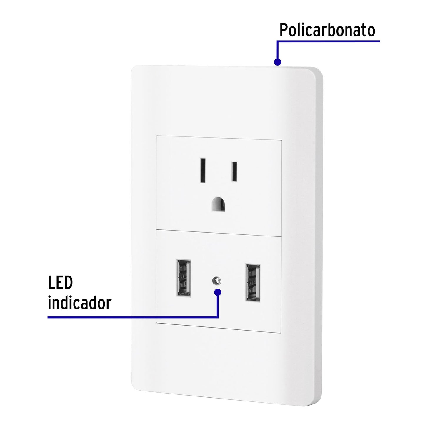 Placa armada blanca contacto y 2 puertos USB 1.5 mód, Lisboa | COUSB-LB | 47971