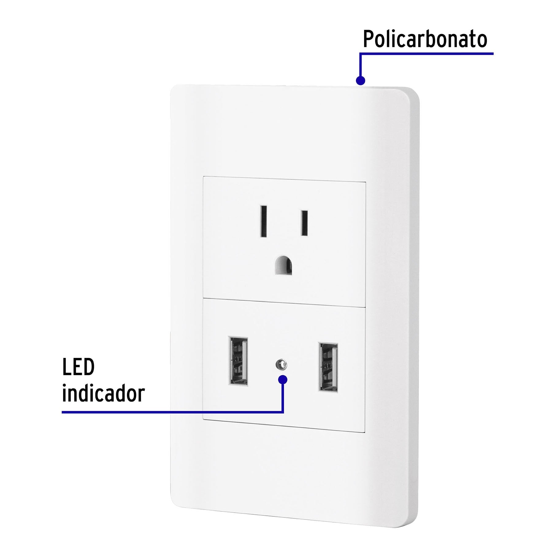 Placa armada blanca contacto y 2 puertos USB 1.5 mód, Lisboa | COUSB-LB | 47971