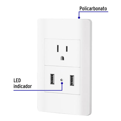 Placa armada blanca contacto y 2 puertos USB 1.5 mód, Lisboa | COUSB-LB | 47971