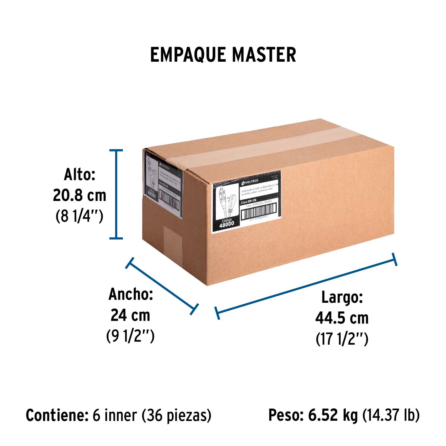 Extensión eléctrica doméstica 2 m clavija plana, blanca | ED-2B | 48000