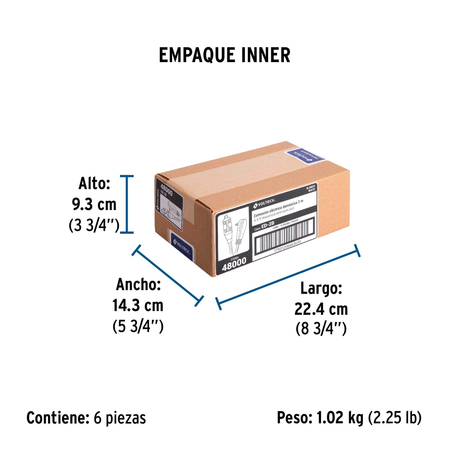 Extensión eléctrica doméstica 2 m clavija plana, blanca | ED-2B | 48000