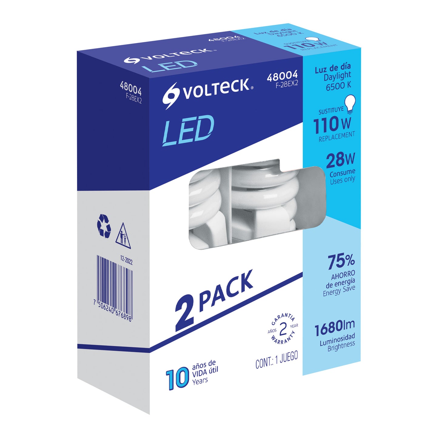 Pack 2 lámparas espiral T4 28 W luz de día, blíster, Volteck | F-28EX2 | 48004
